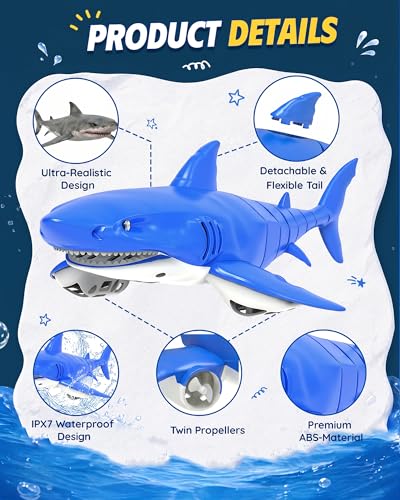 2.4G Remote Control Shark Toy with LED Eye Lights, Rechargeable Realistic RC Shark Boat, IPX7 Waterproof Battery Compartment Leak-Proof Design, for Kids 3-12, Ideal for Pool, Bath & Parties - Image 2