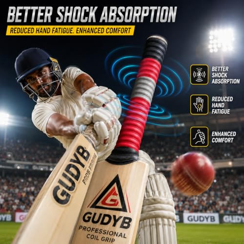 Image of Professional Cricket Bat Handle Coil Grips with Better Shock Absorption | Soft Rubber for Better Swing | Durable, High-Quality Batting Grip for All Cricket Players, Pack of 1 (Yellow)