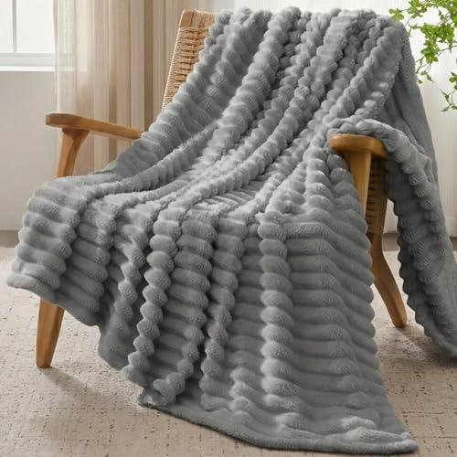 Vielit Kuscheldecke Flauschig,Ultral Weiche Kuscheldecke 150x200 XL-Leichte Atmungsaktiv Wohn- und Kuscheldecken, Tagesdecke und Sofadecke überwurf, Leicht zu pflegen Cord Decke für Zimmer Deko, Grau