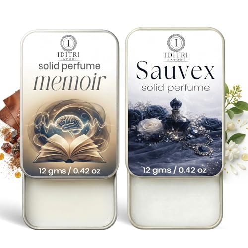 Image of Solid Perfume |Memoir&Sauvex Alcohol Free Wax Perfume Balm, Long Lasting | Pocket Tin 12g, Pack Of 2| Non Greasy Smooth Glide, Travel Friendly Men And Women
