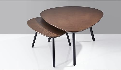 Miniatura 8 de Adesso Juego de dos mesas auxiliares anidables, chapa de roble nogal y patas de metal negro mate, mesas decorativas modernas versátiles para salas