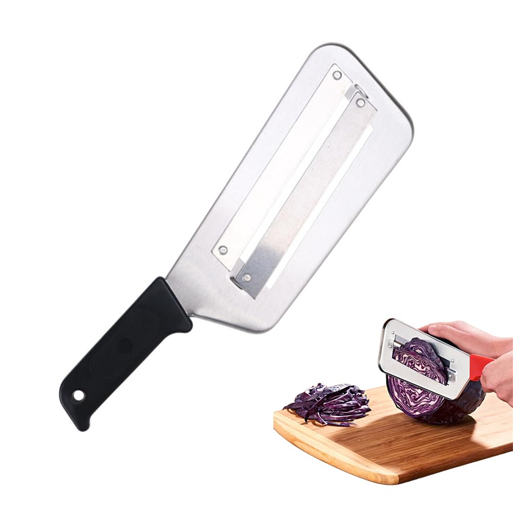 Multifunctional Vegetable Cutter,2025 New Stainless Steel Shredder Knife Double-layer Slicer,Cabbage Slicer Grater,Fruit Peeler Durable Kitchen Tool (1, Black)