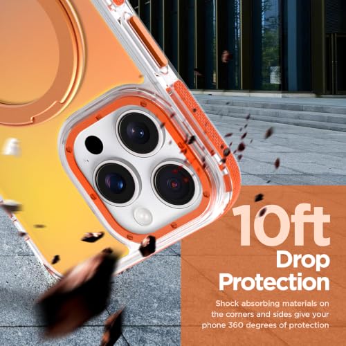 Image of Magnetic for iPhone 14 Pro Max Case with 360 Stand [Compatible with Magsafe] [Fluorescent Design] [1 Screen Protector] Slim Translucent Matte Case for iPhone 14 Pro Max 6.7 inch, Orange