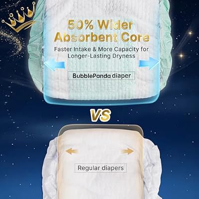 BubblePanda Overnight Diapers, Baby Diapers Nighttime Protection with Dual Absorbent Core, Wider Absorbent Zone, Leak Proof & Soft Surface, Disposable(Size 2, Count 80)