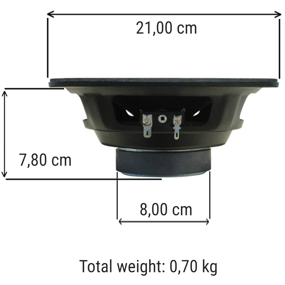 PLUG & SOUND 1 woofer W-088 altoparlante medio basso 20,00 cm 200 mm 8" da 75 watt rms 150 watt max impedenza 8 ohm per casa, 92 db, 1 pezzo + 3 adesivi