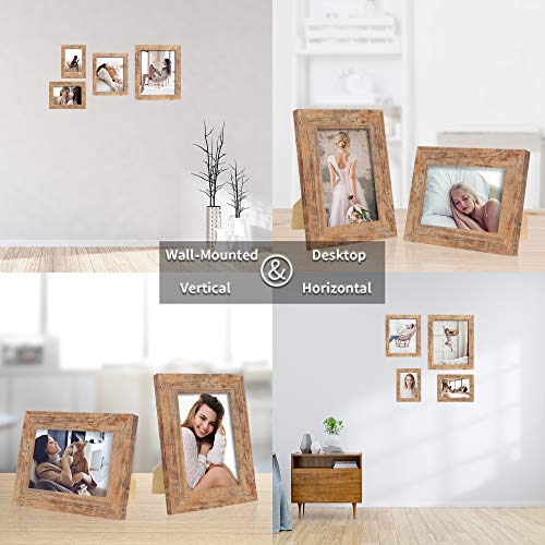Irahmen 4 Pack 5X7 Picture Frame Rustic Brown Set With High Definition Glass 5 X 7 Photo Frames For Desktop Display And Wall Mounting. thumb #5