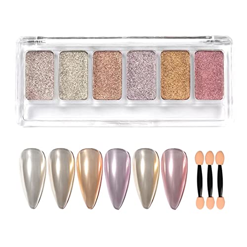 6 Couleurs Poudre Chrome Ongle,Chrome Pigments,Poudre de Miroir d'ongle,Poudre Ongle,Nail Pigments pour Décoration D'ongle de Bricolage Cover
