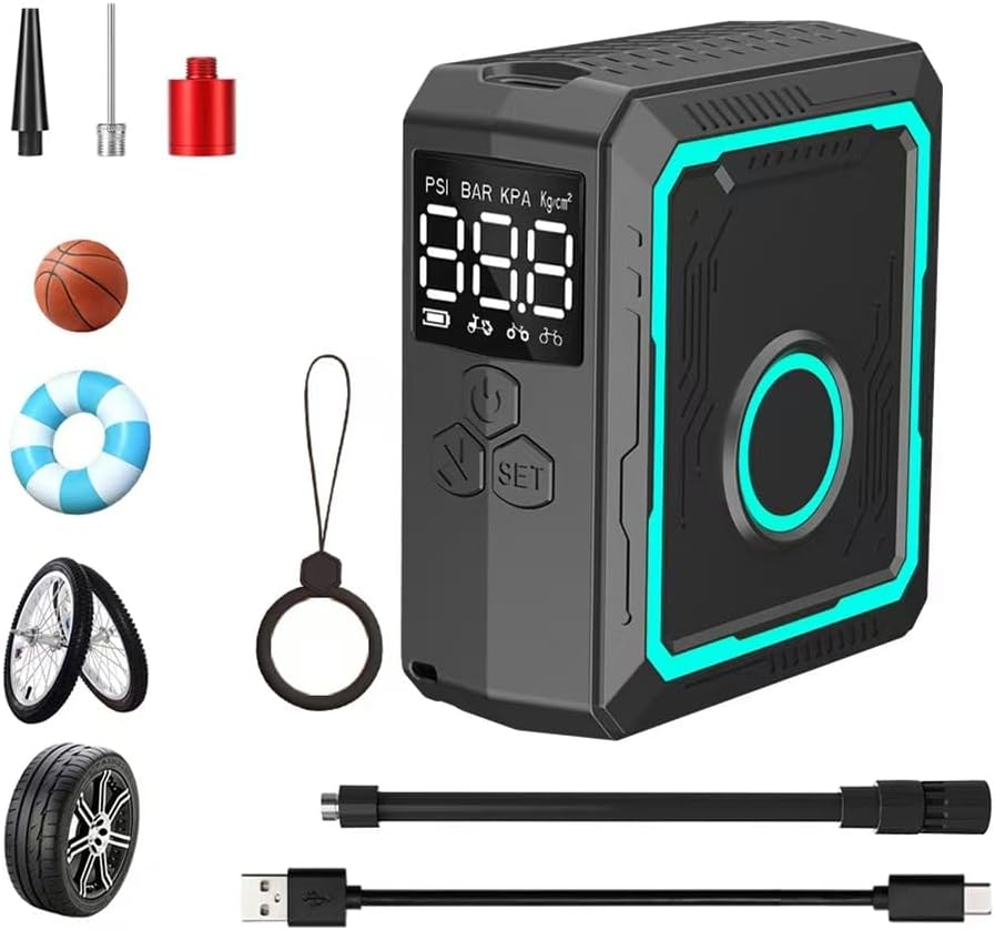 Mini Electric Bike Air Pump 150PSI Powerful Air Compressor Pressure Display Motocycle Bike Tire Inflator Black Green