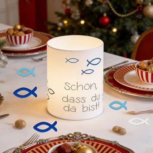 8 Stück Windlicht Kommunion,Windlicht Fisch Deko,10 Stücke Kreuz,Tischdeko Kommunion Taufe Konfirmation Dekoration,Geeignet Für Teelichter Oder Kerzen