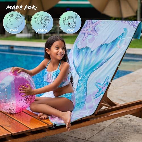 Pris+Sand MERMAID - AQUA Kids Beach Towel 30X60 Mermaid Pool Towels For Girls. Microfiber thumb #4
