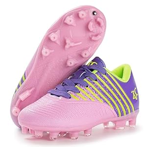 ZVC Kids Soccer Cleats Boys Girls Soccer Shoes Outdoor Firm Ground Youth Football Cleats (Little Kid/Big Kid) Pink
