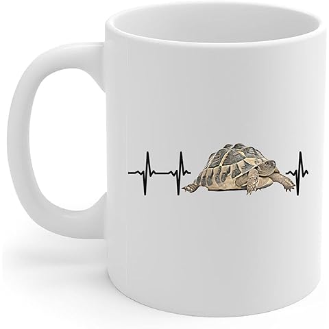 Hermann's Tortoise Heartbeat Lifeline Coffee Mug White Ceramic 11oz