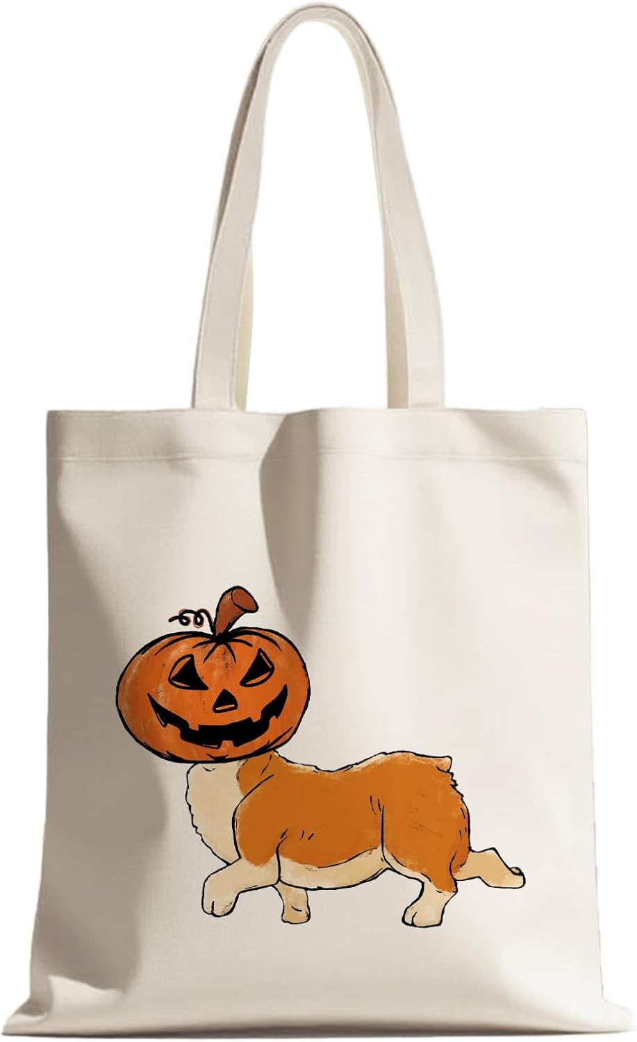 Jnglr Halloween Corgi Dog Tote Bag Canvas Tote Bag for Women, Halloween Gifts for Dog Lovers Reading Accessories, Book Lovers Women Reusable Grocery Bag
