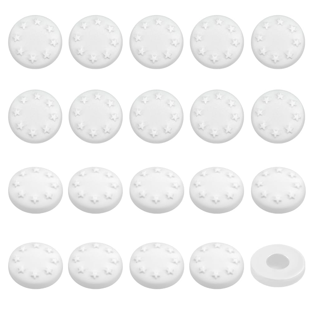 OLYCRAFT 20Pcs White Button Covers for Jeans Suitable for 16-20mm Button Silicone Buttons Cover with Star Pattern Shirt Buttons Cover Aviod Shirt Holes Sewing Kit Replacement for Shirts Cufflinks