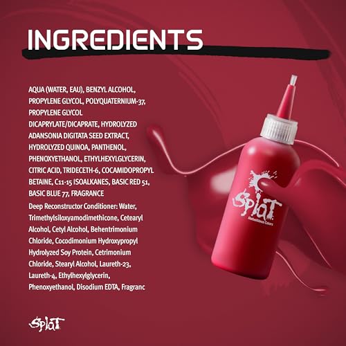 Splat Midnight Scarlet Semi Permanent Hair Dye Kit, 1 Application, Includes Deep Reconstructor Conditioner, Lasts 30 Washes, No Bleach Required, Vegan & Cruelty Free Hair Color