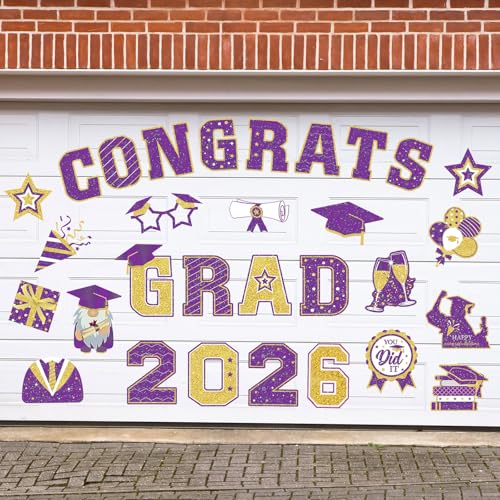 Image of Landhoow 30 Pcs Graduation Car Magnets 2026 Senior Graduation Car Decoration Bumper Sticker Congrats Grad Magnet Magnetic Refrigerator Decal for Grad Parade Party Supplies(Purple, Gold)