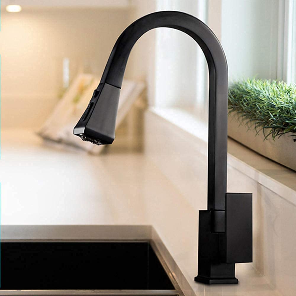 Mitigeur de cuisine tout en cuivre noir avec douchette extractible
