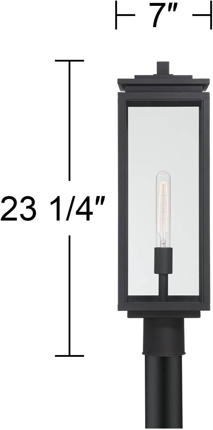 Possini Euro Design Atkins 23 1/4" High Modern Outdoor Post Light Fixture Pole Porch House Exterior Lantern Edison Bulb Weatherproof Matte Black Die Cast Metal Clear Glass Shade Outside Front Door