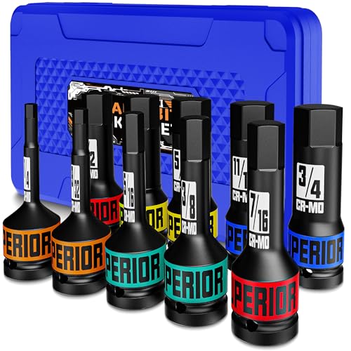 Aiourx 1/2" Drive Master Impact Hex Bit Socket Set, SAE, 10 Pieces 1/2" Drive Impact Allen Bit Socket Set, 1/4" - 3/4", Cr-Mo Steel, Heavy Duty Storage Case by Aiourx - Used condition - US$26.84