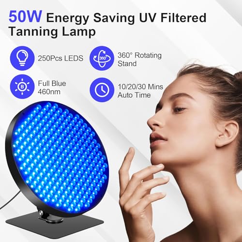 Ibtyzo Lámpara de Bronceado, Solarium de 50W para el Hogar con 250 LEDs, Lámpara Bronceadora Facial y Cuerpo con Temporizador, Autobronceador Facial Lámpara con Gafas Protectoras y Soporte,Negro - imagen 2