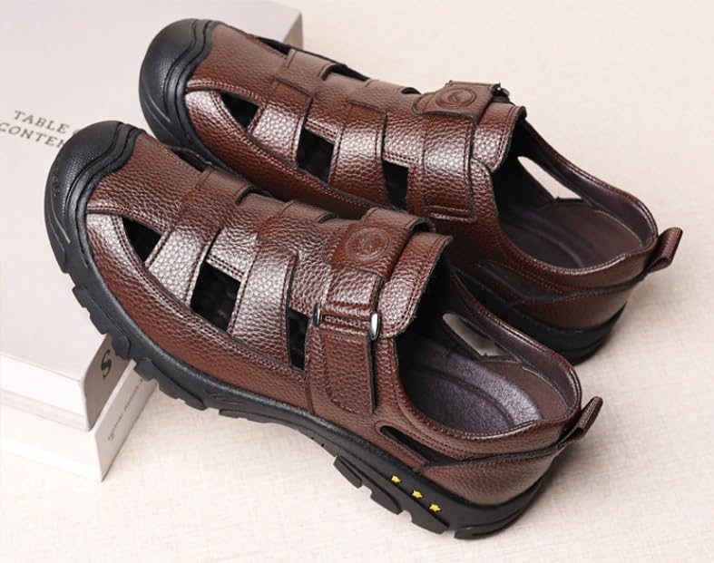 Men's Fashion Outdoor Hiking Sandals, Closed Toe Business Sandals, Real Leather Sports Beach Shoes2