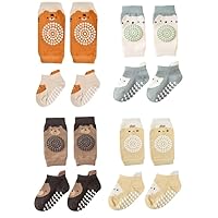 QINGZY 4 Paar Knieschoner Baby Krabbeln, baby Krabbelsocken und Knieschoner Set, Weiche und Bequeme Baumwolle, Antirutsch-Socken für Kleinkinder von 0-12 Monaten (SET B, S)