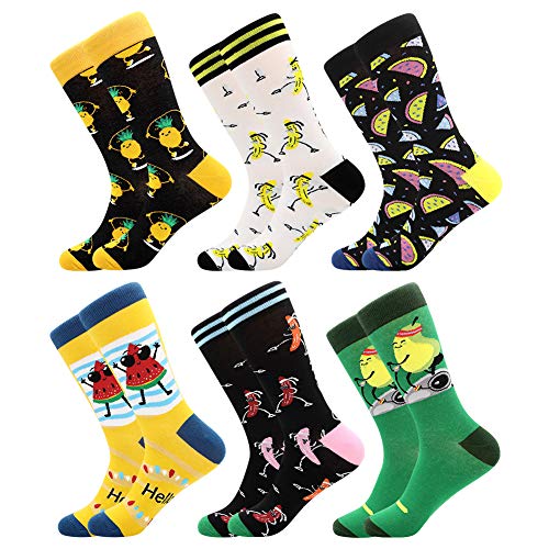 Herren Lustige Bunte Socken,Herren witzige Strümpfe, Fun Gemusterte Muster Socken, Verrückte Socken Modische Mehrfarbig Klassisch als Geschenk, Neuheit Sneaker Crew Socken (6 Paar-MR.Watermelon)