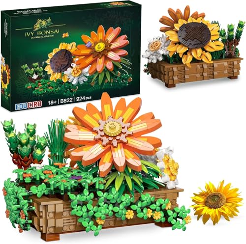 Image of 2-in-1 Flower Botanical Bonsai Building Set - Creative Botanical Collection for Home & Office Decor | Unique DIY Gift for Adults & Kids | Sunflower, Chrysanthemum, Ivy & Succulents | 818+ PCS