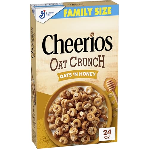 Cheerios Oat Crunch Oats 'N Honey Breakfast Cereal, Made with Whole Grain, Family Size, 24 oz