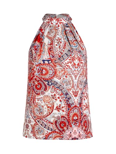 Image of RoseSeek Women's Tropical Paisley Halter Blouse Boho Shirt Vacation Tops