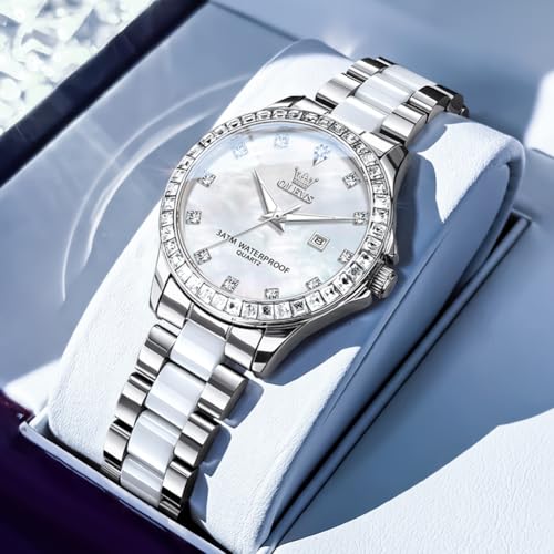 Image of OLEVS Gold Watches for Women Original Luxury Small Square Diamond Wrist Watch Analog Quartz Stainless Steel Waterproof Stylish Ladies Watch Date