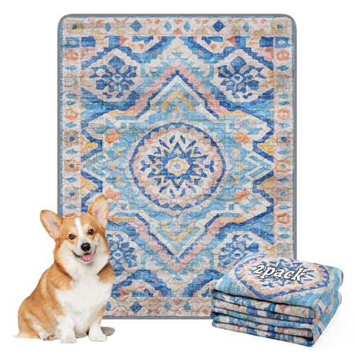 Image of NOYAL Bohemian Washable Dog Pee Pads - Super Absorbent Reusable Puppy Training Pads with Stylish Prints | 100% Waterproof, Leak-Proof & Non-Slip Pet Housebreaking Pads for Indoor 2 Packs