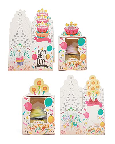 qiqee Birthday Cupcake Boxes 50 Packs Individual Cupcake Holders Disposable Brown Single Cupcake Boxes with Window 3.6 * 3.6 * 4.3inch Cupcake Containers - Thumbnail 2