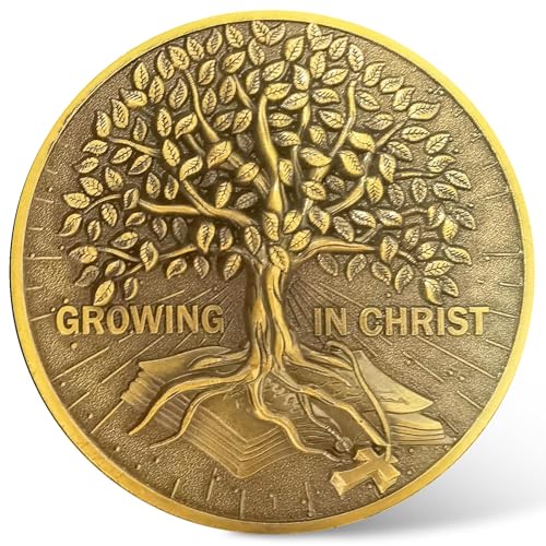 CYOUNG - Tree of Faith Christian Challenge Coin - Symbol of Spiritual Growth Bible Verse Pocket Token Military Gift