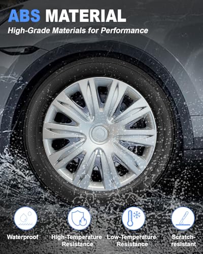 Image of ABX Hubcaps,15 inch hubcaps Set of 4, Wheel Rim Cover ABS Material, Snap On Car Truck SUV Replacement, for Toyota Camry Nissan Mazda etc, Silver
