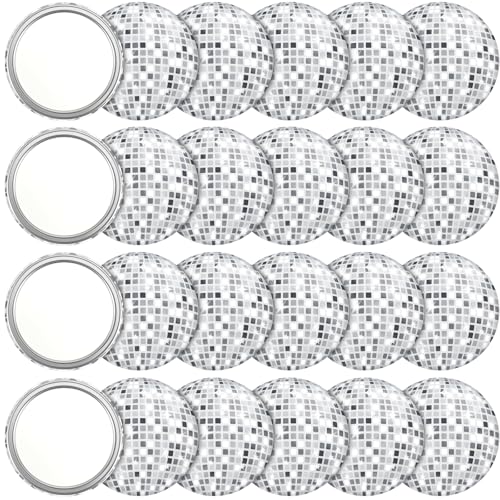 Qunclay 24 Pcs Disco Ball Compact Mirrors Round Portable Makeup, Silver