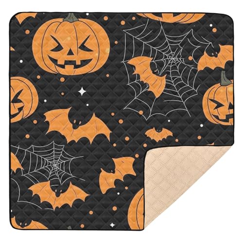 BOESI Doodle Halloween Pumpkin Baby Play Mat, 50“ X 50” Washable Folding Crawling Mat, Baby Floor Mat, Soft, Non-Slip