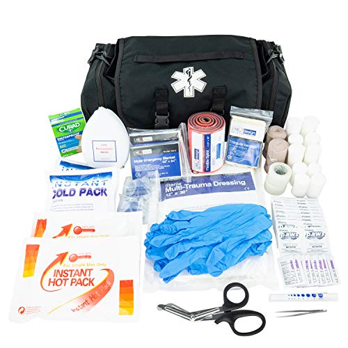 LINE2design Emergency Fire First Responder Kit - Fully Stocked EMS Supplies First Aid Rescue Trauma Bag - EMS EMT Paramedic Complete Lifeguard Medical Supplies for Natural Disasters â€“ Blacks