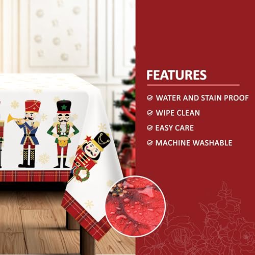 Arquiel Christmas Nutcracker Tree Tablecloth Waterproof, Red Table Cloth Rectangle Stain Resistant - Image 2
