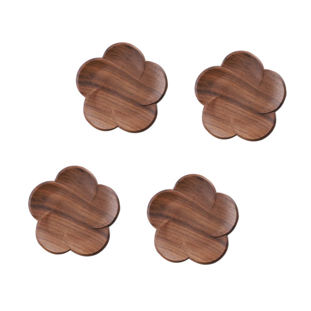 Posavasos de Madera de Nogal Negro Diseño de Pétalo, 4 Piezas | Marrón, para Taza Cerámica y Taza de Té, Estilo Decorativo Artístico, Protege la Encimera