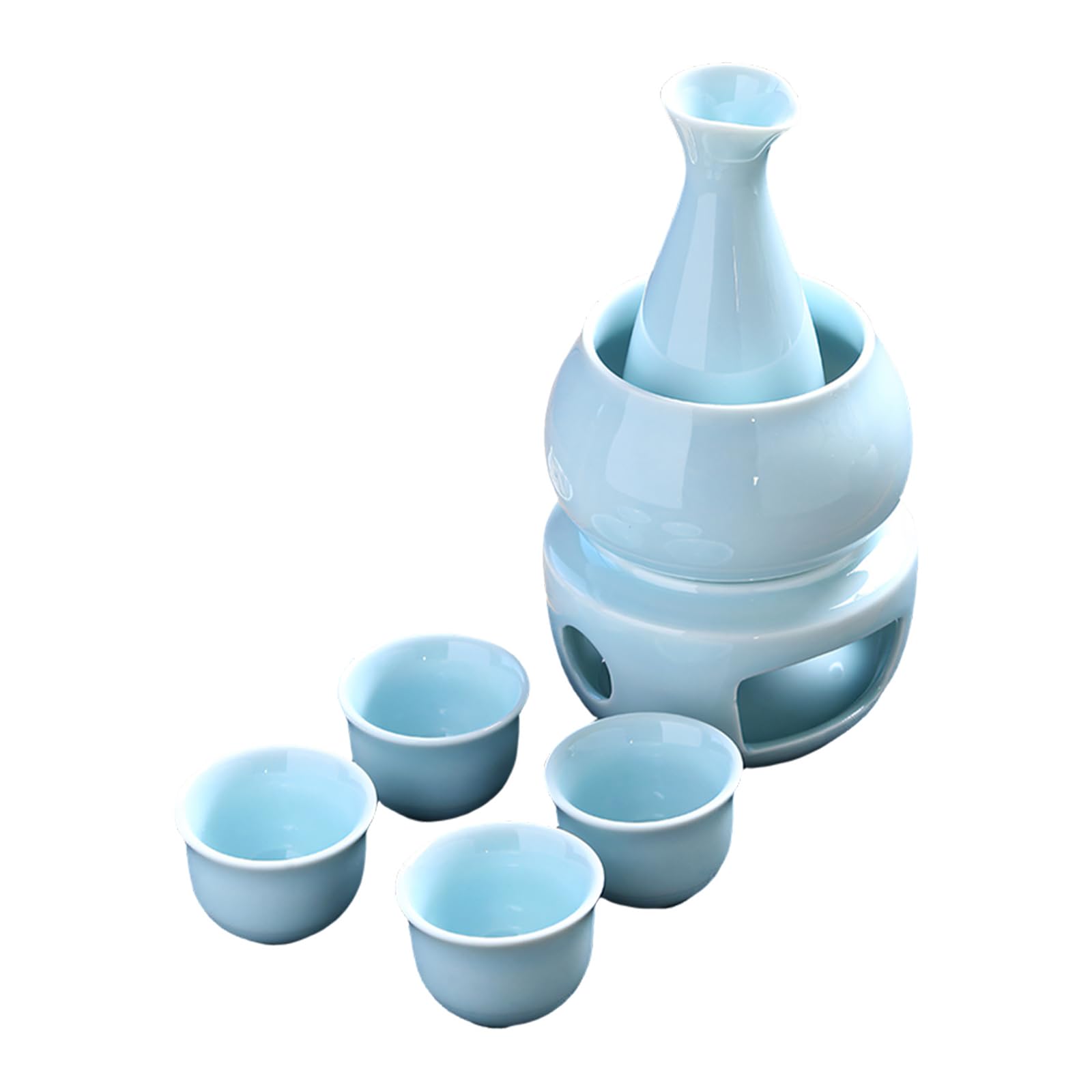 Nucelit Japanese Drinking Set Contains Sake Carafe Bottle 4 Cups Warmer Stove Birthday Housewarmings Gift Liquor Warming Set