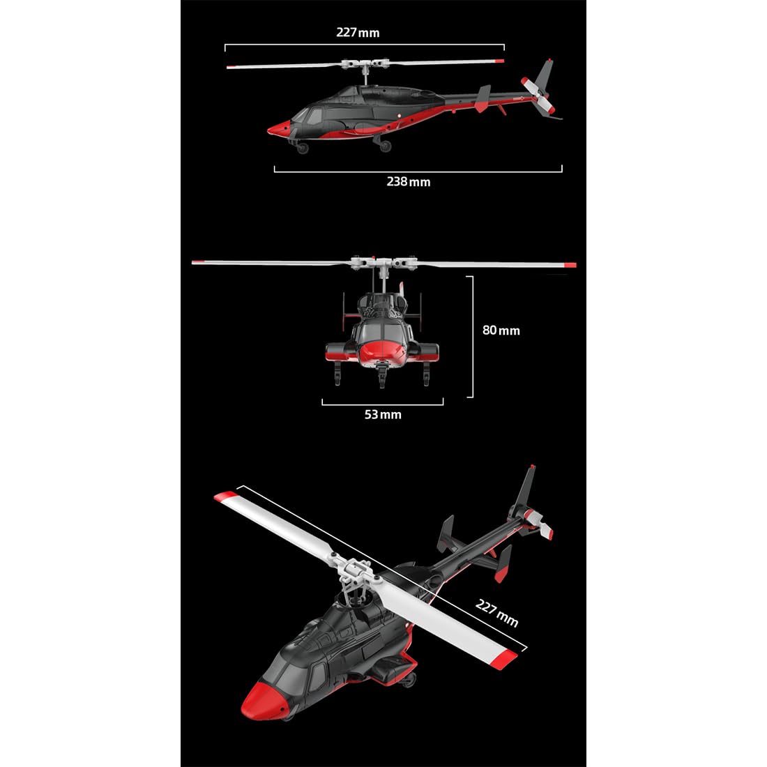 Elicottero radiocomandato A61, scala Air Wolf 1/52, con giroscopio a 6 assi e flusso ottico, aereo radiocomandato 4CH Flybarless RC con avvio One-Key, RTF per principianti, bianco e nero