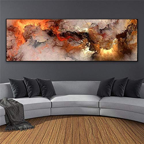 Toile murale simple chambre orange et blanche texture abstraite fumée 60x180