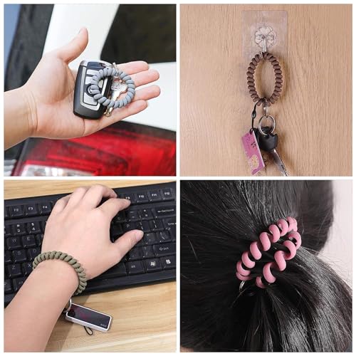 Image of CoguZed 6 Pack Flexible Spiral Wrist Coil Keychain Bracelet, Stretchy Wrist Key Holder, Key Chain Bracelet for swimming Sauna Gym with Steel Key Ring for Men & Women