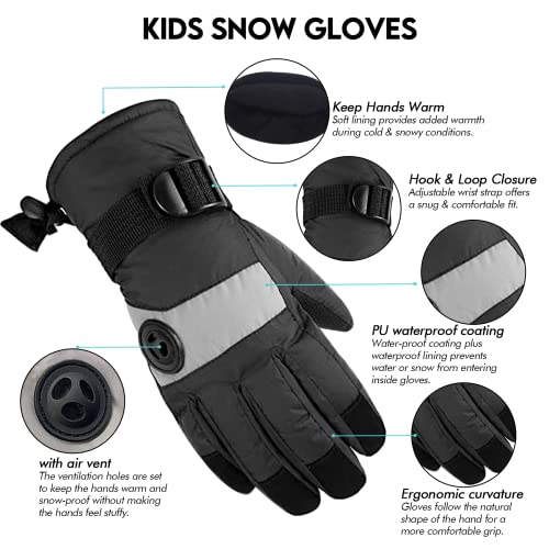 Highloong Kids Waterproof Ski Snowboard Gloves Thinsulate Lined Winter Cold Weather Gloves For Boys And Girls (Black, 8/9) #TOP3
