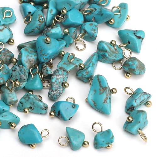 Beadia Natural Irregular Blue Turquoise Stone Charms 5-10mm 50pcs with Untarnish Metal Accessories Loose Beads for DIY Jewelry Making