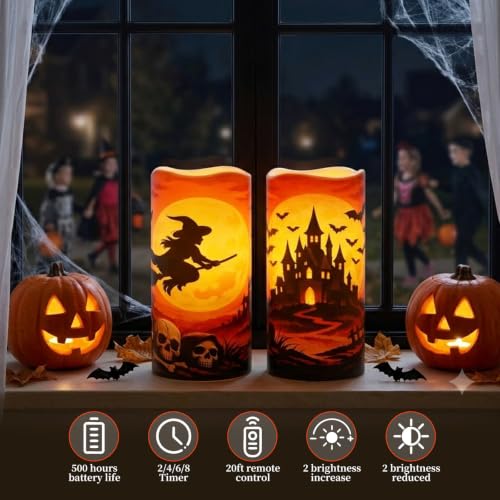 Image of Amagic 3 inchx6 inch Halloween Flameless Candles, Waterproof LED Pillar Candles