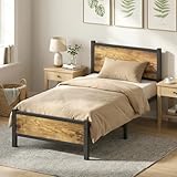 Frost IX Single Bed Frame with Wooden Headboard and Footboard, 3ft Single Bed with Heavy Duty Metal Slats Support, Under-Bed Storage, Noise Free, Easy Assembly, No Box Spring Needed
