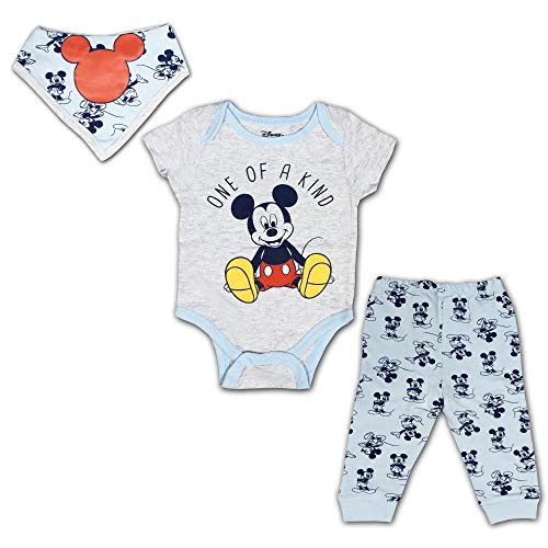 Image of Disney Boys Mickey Mouse Bodysuit, Pants and Bib Set for Newborn