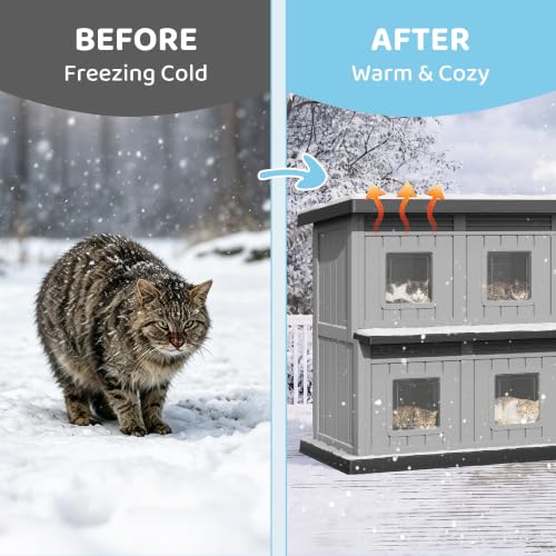 Image of Fancyango Cat House Bed Cave, Cat Houses for Outdoor Cats, Grey-Black